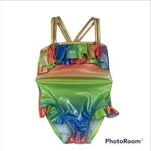 NWT Girls Real Love Brand Rainbow Ruffle One‎ Piece Bathing Suit
